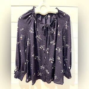 PENNINGTONS – Floral Button-Up Blouse with Ties size X